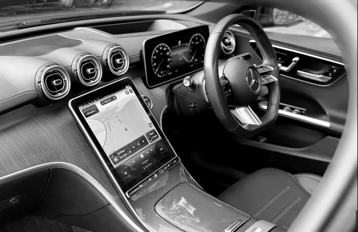 Rear leather seats of a chauffeur-driven Mercedes, ready for an evening out in Glasgow