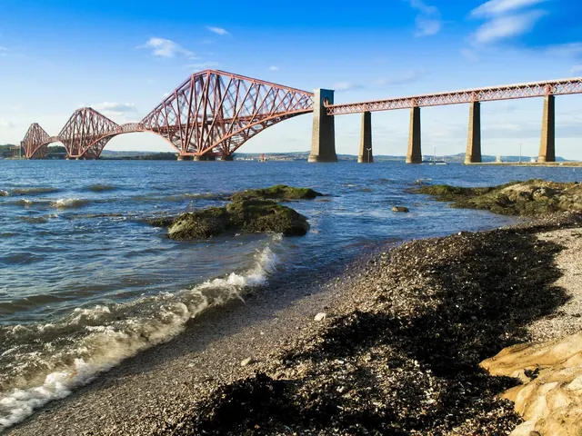 The red Forth Bridge over the Firth of Forth
