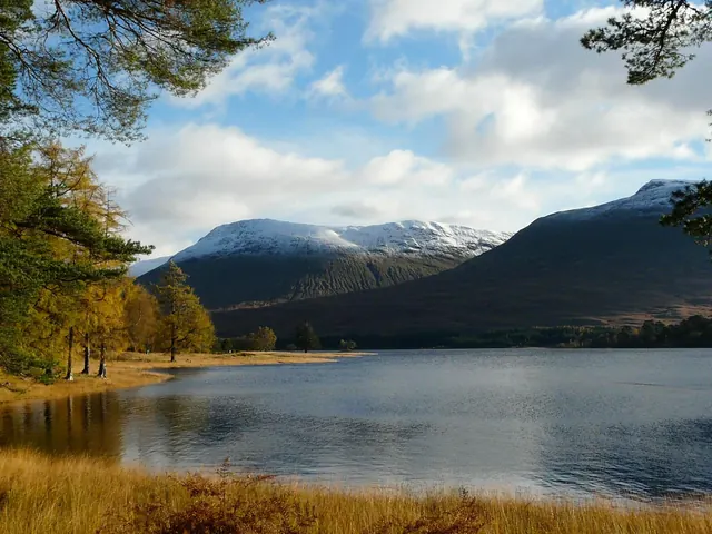 Loch Tulla with snow on the hills, on the edge of Rannoch Moor