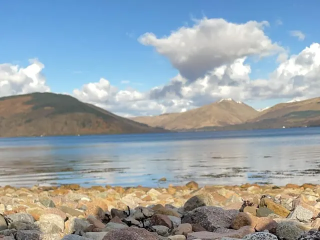 The shore of Loch Fyne with the hills of Argyll behind