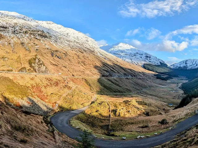 The A83 climbing through Glen Croe to the Rest and Be Thankful
