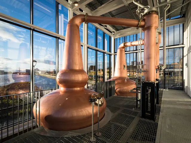 Copper stills at the Clydeside Distillery on the River Clyde